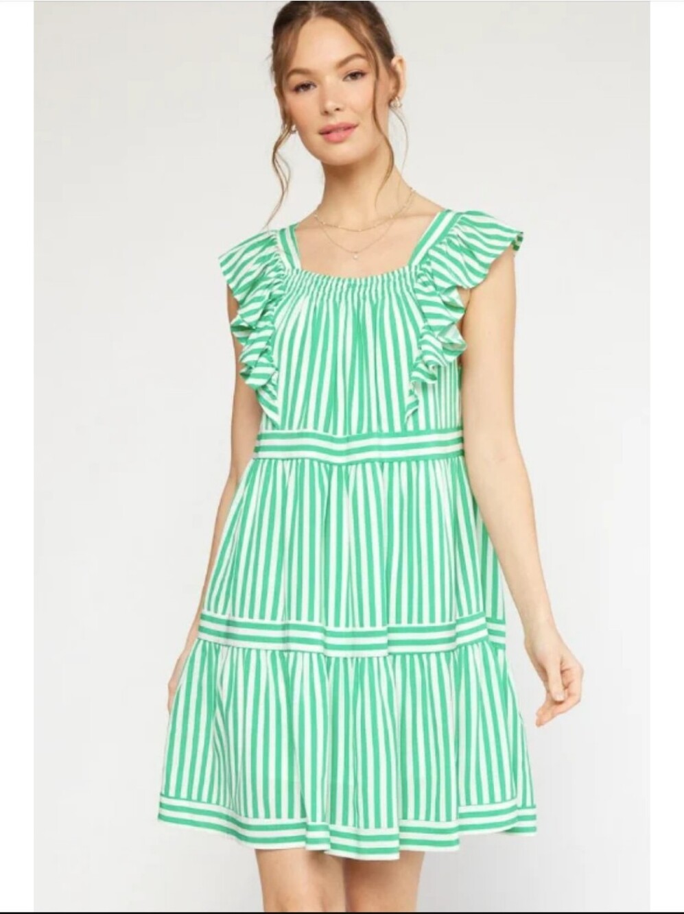 Entro NWT Green Stripe Ruffle Cap Sleeve Sundress Size 1X